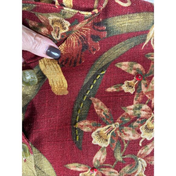 Susan Bristol Floral Linen Blend Jacket Red Gold Green Botanical Blazer L - Picture 9 of 14